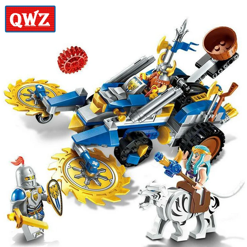 QWZ войны славы замок Рыцари гномов установка Chariot строительство Конструкторы комплект Кирпичи Модель Дети игрушечные лошадки для обувь