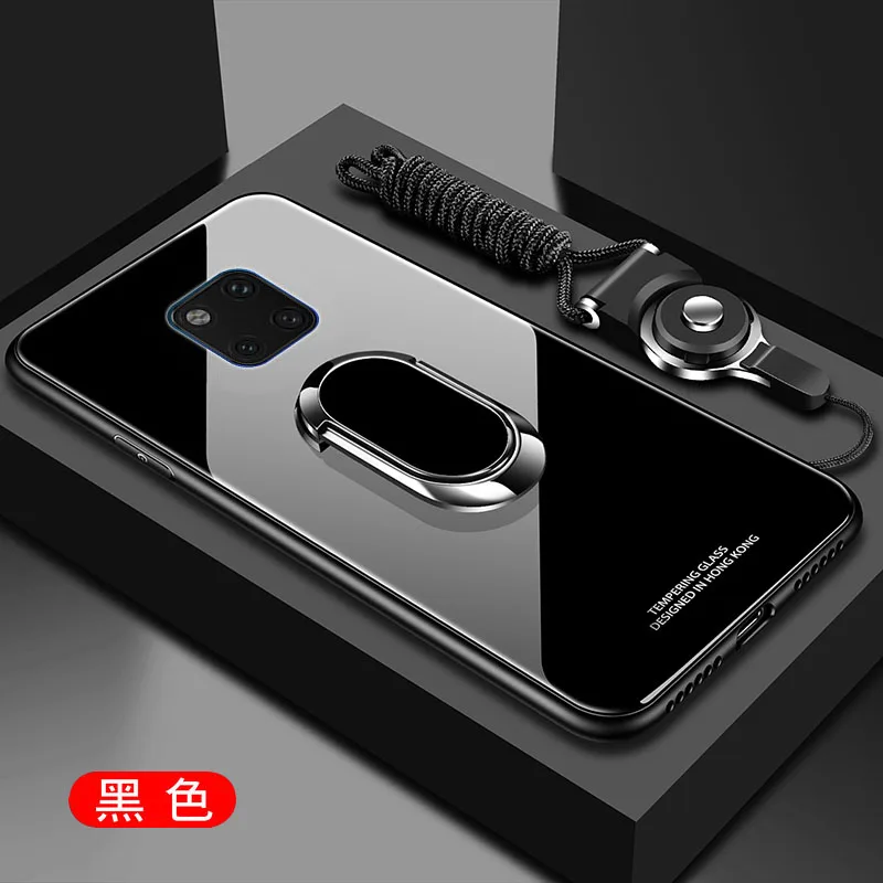 

For Huawei Mate 20 Pro Case Hard Tempered Glass With Stand Ring Magnet Protective Back Cover Case for huawei mate 20 lite mate20