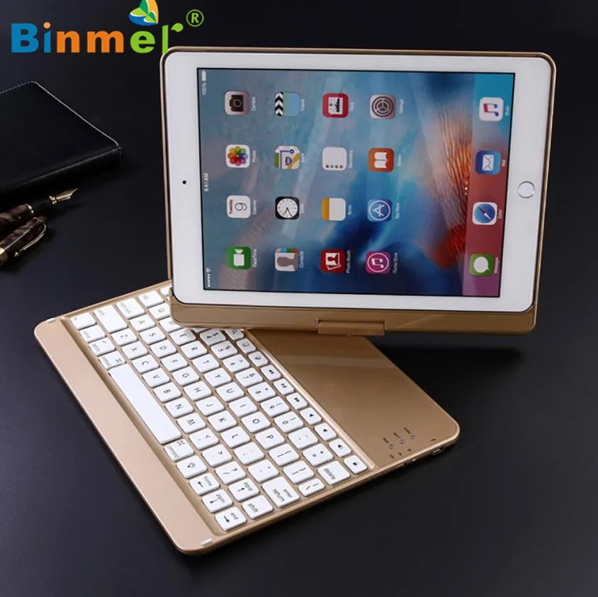 Binmer 2017 Алюминий 7 цветов Bluetooth клавиатура с подсветкой Smart повернуть Чехол-книжка для новых iPad/pro9.7/air/air2 высокого качества AUG31