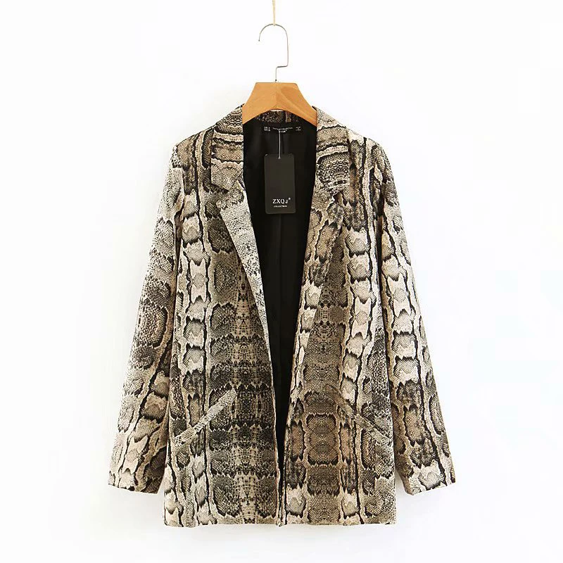 

Snake Skin Women Spring Blazers 2019 Womens Chic Animal Print Long Blazer Notched Collar Jackets Python Suits Feminine Tops Sets