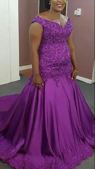 Элегантная фиолетовая юбка Русалка больших размеров вечернее платье в африканском стиле кружевное с аппликацией из бусин длинное платье de soiree robe de soiree торжественное платье - Цвет: Фиолетовый