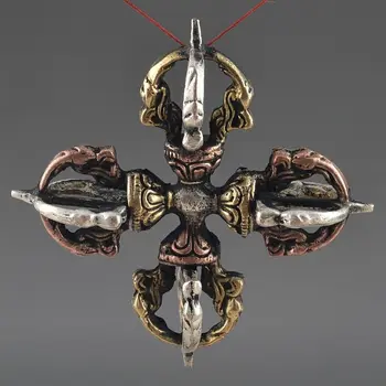 

CHINESE COPPER HAND HAMMERED QUADRANGLE OLD EXORCISM STATUE/PENDANT PRAYERS