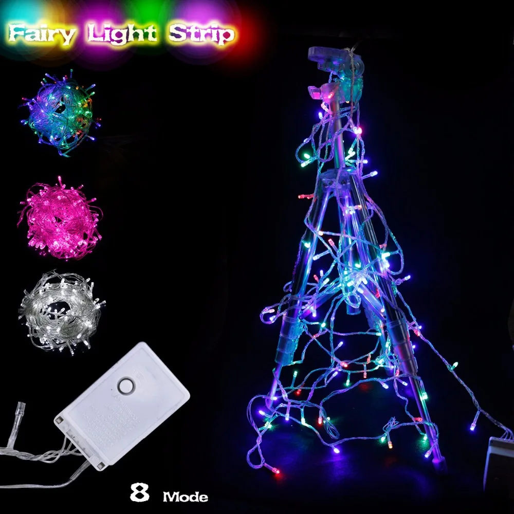 RGB светодиодный световые струны 10 м 110 В 220 В 8 режимов водонепроницаемый IP65 Рождественская гирлянда сказочные Огни наружное внутреннее праздничное украшение