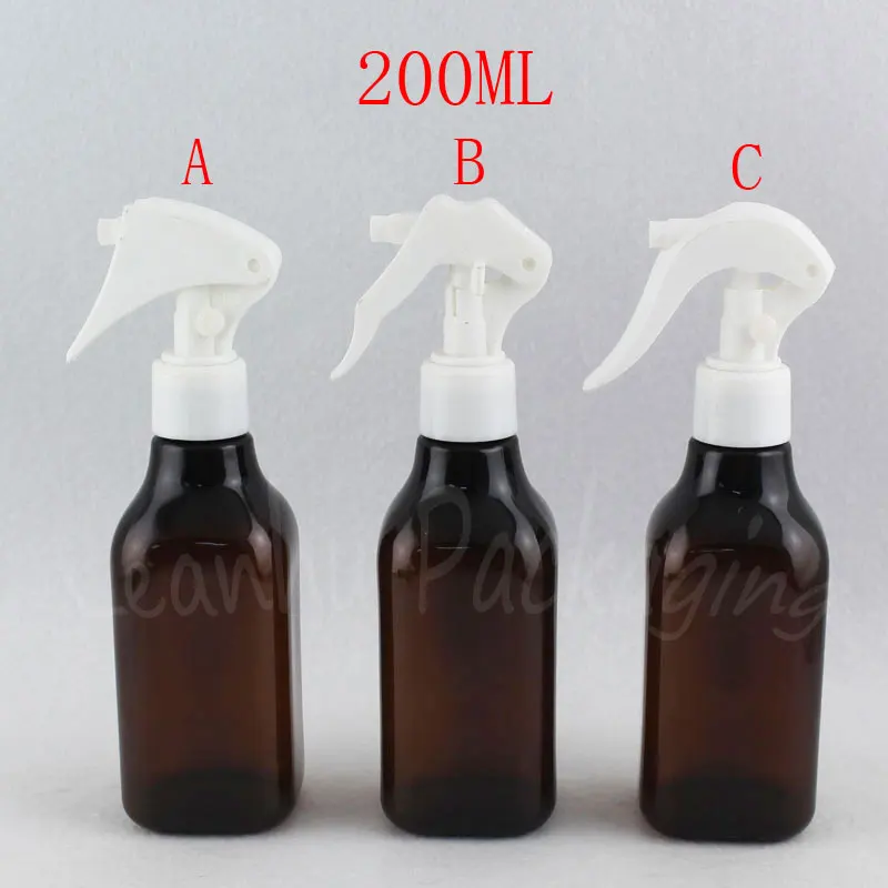 

200ML Brown Square Plastic Bottle With Trigger Spray Pump , 200CC Toner / Makeup Water Sub-bottling , Empty Cosmetic Container