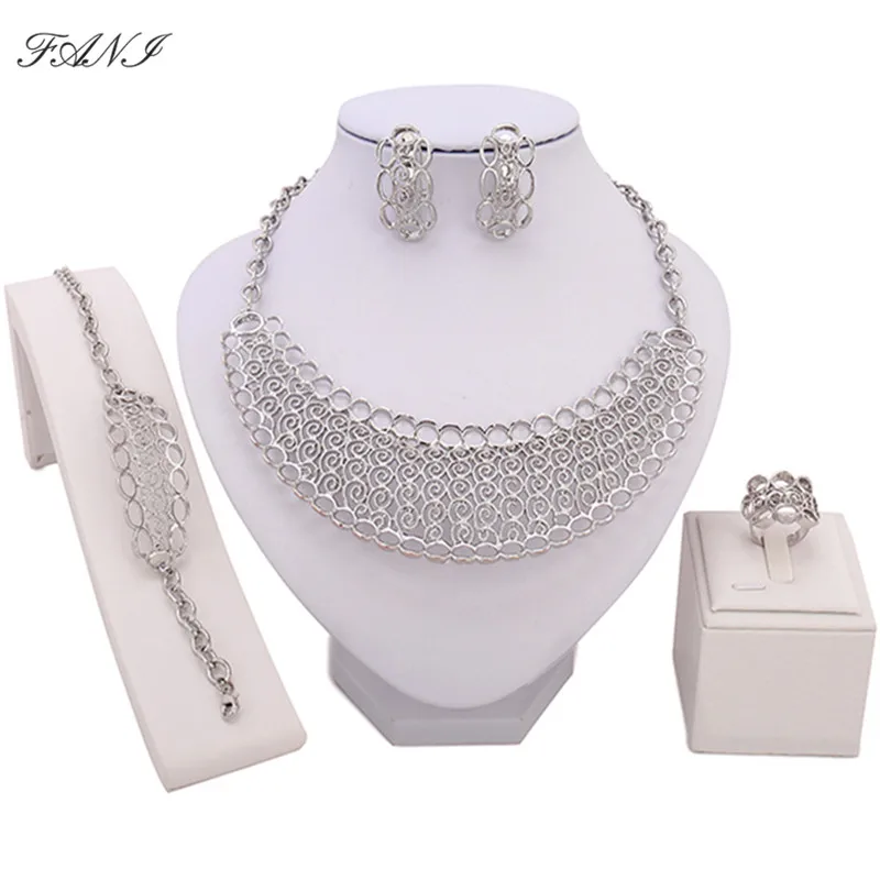 

Fani Fashion African Beads Jewelry Set Brand Exquisite Dubai silver-colorful Jewelry Set Woman Nigerian Wedding Bridal Bijoux