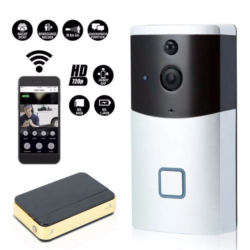 

Home Office Security 720P Wireless Doorbell 166-Degree View Angle 1 Megapixel IR Night Vision Smart Guard With Plug-in Chime