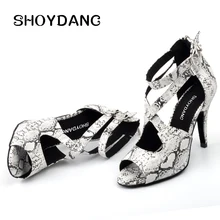 SHOYDANC сезон: весна–лето танцевальные сапоги Для женщин Туфли для латинских танцев белая змея текстуры PU Сальса Самба Профессиональная Обувь для танцев 6-10 см