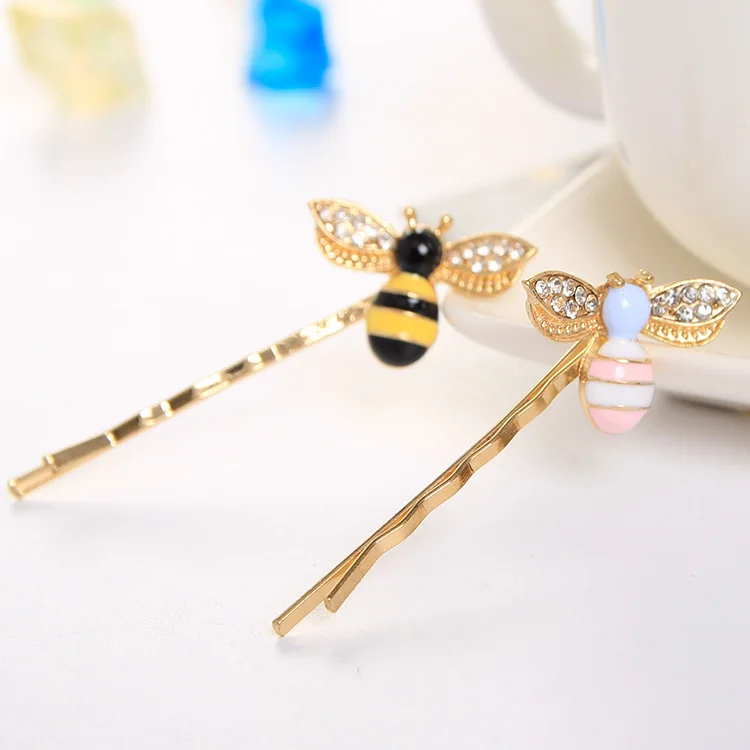 

New Colorful Girls Barrettes Flying Bee Hair Clip Pins Cute Pink Black Hair Jewelry Rhinestone Hair Accessories Hairpins