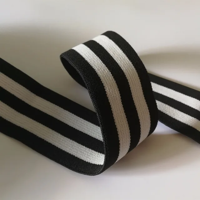 5M/lot Nylon Elastic Band 4cm wide Black and white striped Elastic