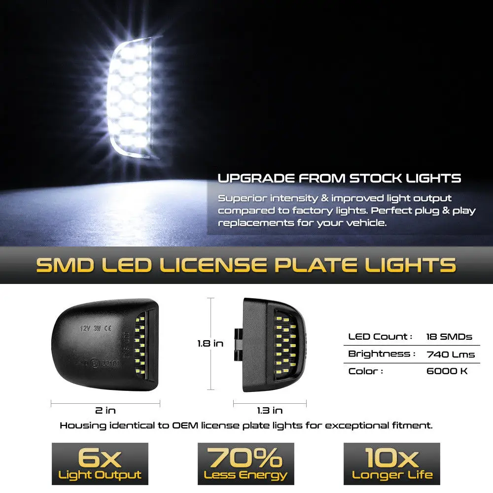 LED License Plate Light 2pcs 3W 6000K For Chevrolet\Cadillac Car Exterior Accessories Waterproof License Plate Lamp