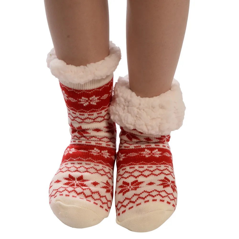 Рождественский Для женщин хлопковые носки печати толстые нескользящие носки-тапочки упругой ковер носки влагостойкий дышащий Meias