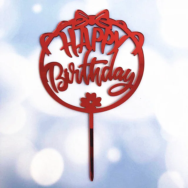С Днем Рождения акриловый торт Топпер золото серебро блеск кекс Топпер для торта украшения детский душ день рождения поставки - Цвет: 18