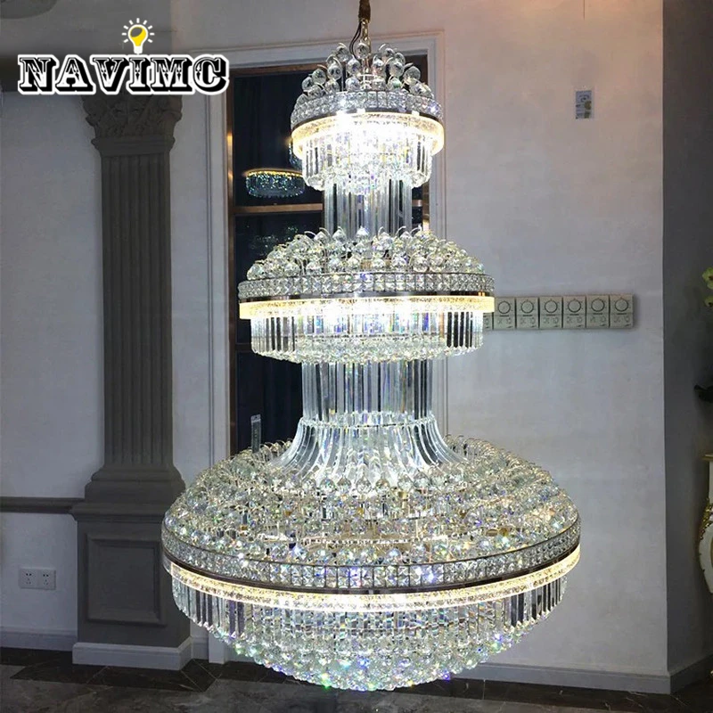 

Large Modern Crystal Chandelier Lighting for Hotel Villa Light Color Changable with Remote Control
