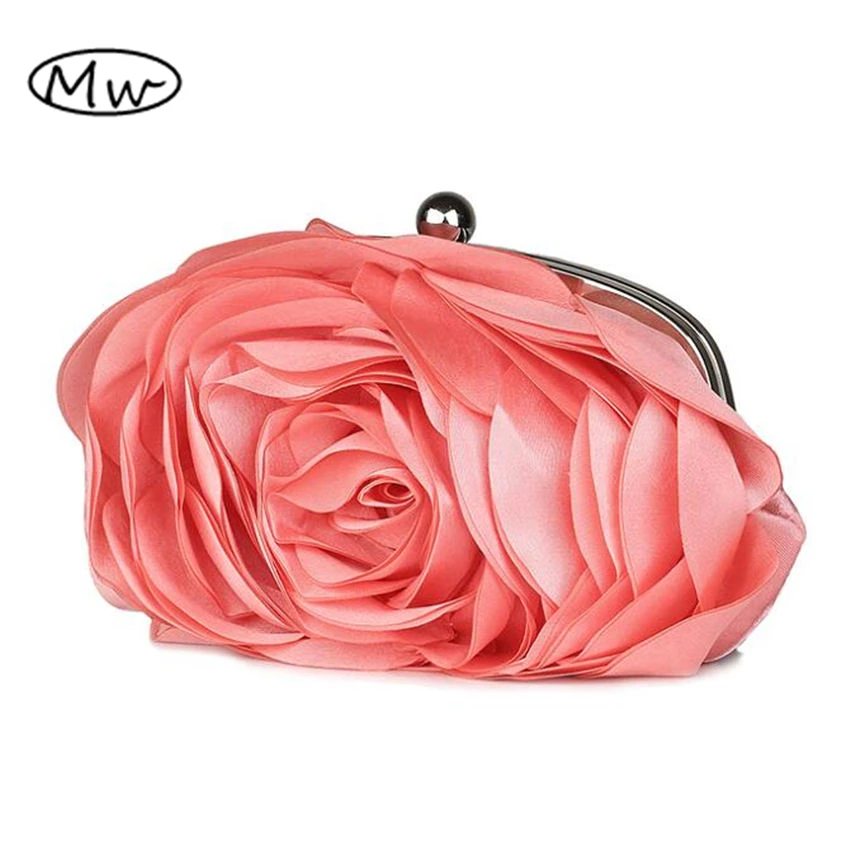 2019 جديد حار بيع النساء مساء حقيبة 100% جديد مأدبة 3D كبيرة زهرة محفظة ، حقيبة ساع Bolsas الأزياء Elegent الحرير الحرير مخلب