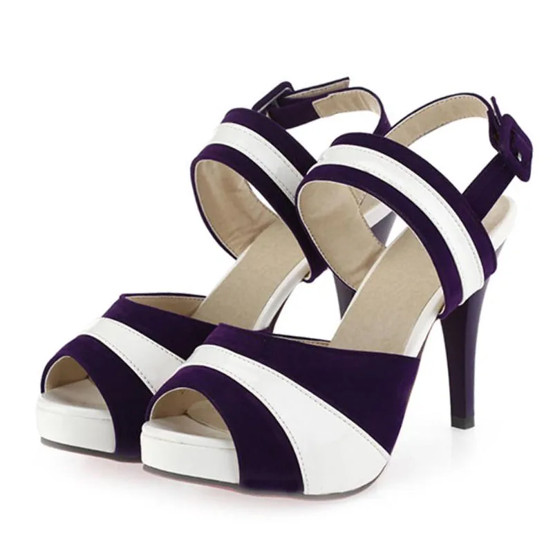 RizaBina/женские босоножки на высоком каблуке; босоножки с ремешками на лодыжках с открытым носком; модная повседневная Летняя обувь; женские вечерние туфли; размеры 34-39 - Цвет: Фиолетовый