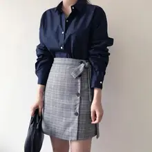 Women's skirt 2019 summer new single-breasted tie striped cotton skirt high waist wild A word skirt Women's skirt 2019 summer new single-breasted tie striped cotton skirt high waist wild A word skirt