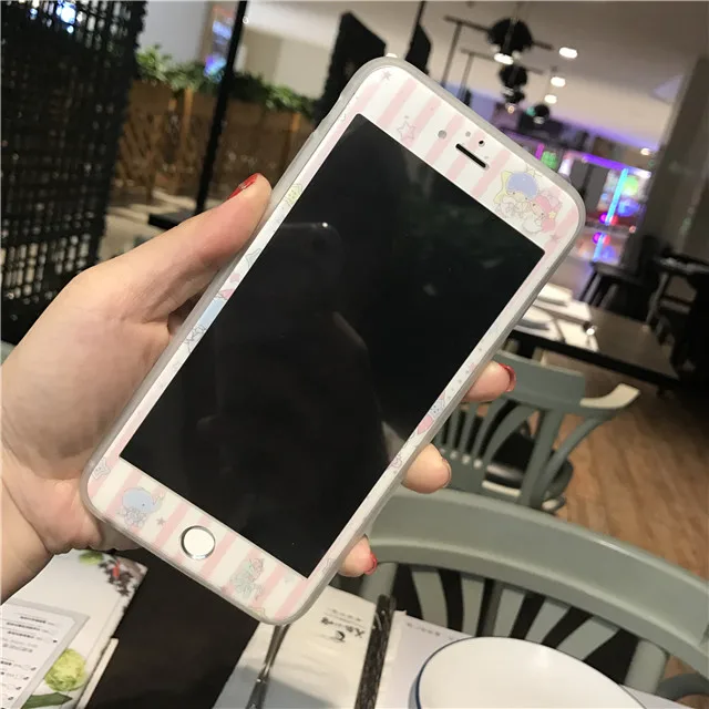 Rlenda Блестящий мультфильм My Melody Little Две звезды закаленное стекло для iphone 7 6 6s 8 plus защита экрана 3D полное покрытие стекло - Цвет: 82