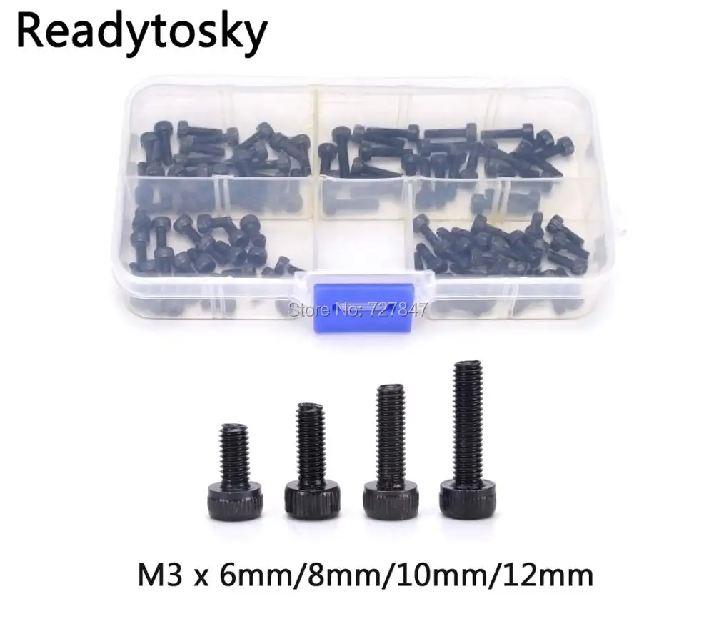 

100pcs M3 x 6mm/8mm/10mm/12mm Hex Bolt Socket Head Cap Screws Kit Screws Assortment Comes in a Storage Box Machine Screws