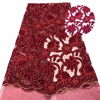 

French Lace Fabric 2019 velvet Embroidery Wedding Dress Net Lace High Quality Pink 3d Appliques African Tulle Lace