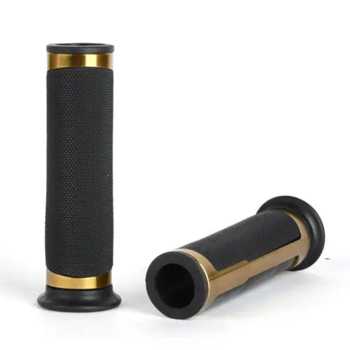 Pair Bronze Aluminum Grained Rubber Motorcycle Handlebar Hand Grips 7/8