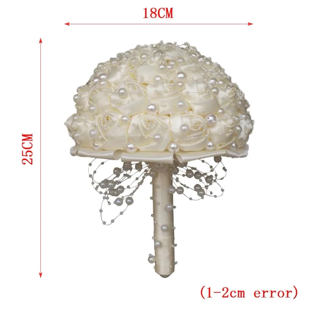 Цветок на запястье и бутоньерка) жемчужины цвета Слоновой Кости Атласный букет Крем pearl из бисера с цветами в руках Шелковый свадебный набор букетов