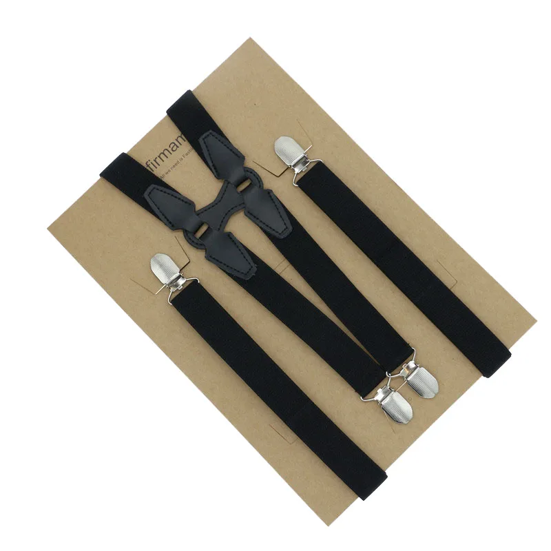 Solid black genuine leather classical suspenders creative new H back