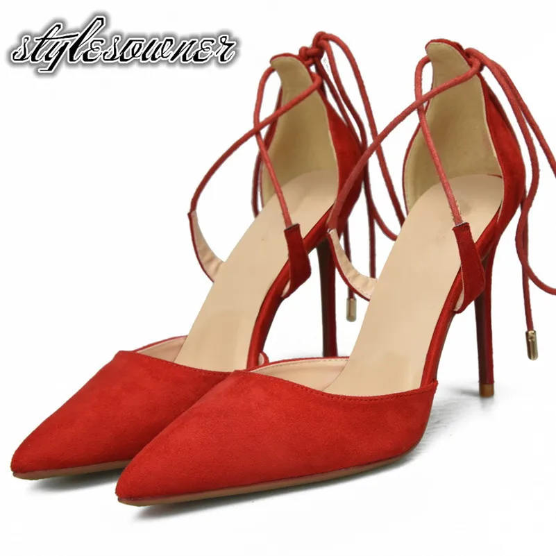 

Stylesowner Elegant Style Hand-made Narrow Band Wedding Stiletto Large Size 32-46eu Cross-tie Sexy Style Pointed Toe Pumps