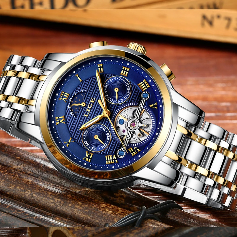 New 2018 LIGE Brand Watch Men Top Luxury Automatic Mechanical Watch Men Stainless Steel Clock Business Watches Relogio Masculino