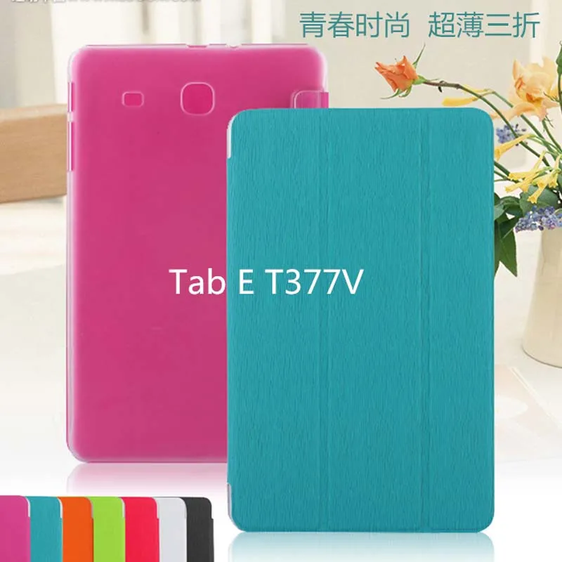 

3-Folder Transparent Toothpick Grain Book PU Leather Case Sleeve Cover For Samsung Galaxy Tab E 8.0 T377 T375 SM-T377V Tablet