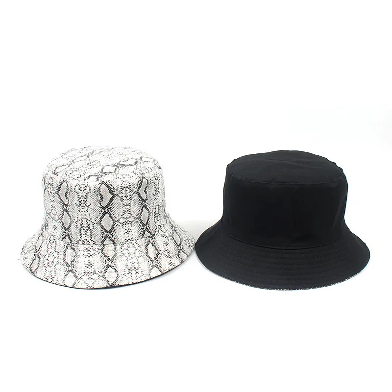 2019 Men's and women's snakeskin beach hats double-sided wear personality large bowl sunshade beach hat beach hat cotton 40J5 (5)