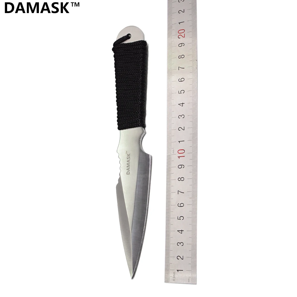 

Sharp Fixed Blade Damask Ourdoor Knife Triangular Shape Paratrooper Leggings Knife Stainless Steel EDC Diving Knife Hand Tools