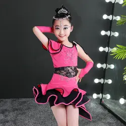 Детская танцевальная платья Бальные платья для девочек платье для танцев юбка для сальсы одежда для латиноамериканских танцев для девочек