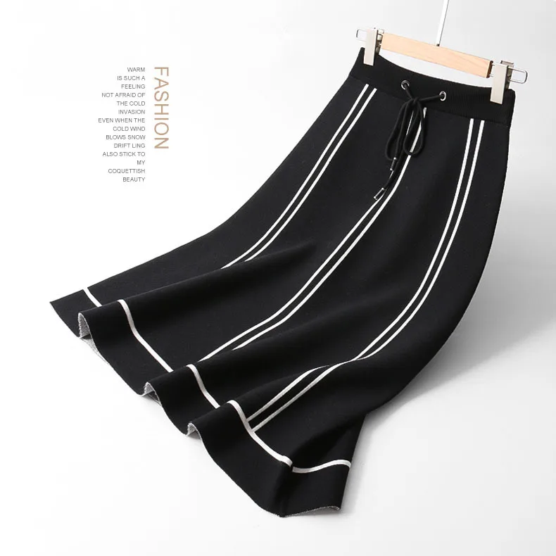 

New Women's skirt high waist Euro-American Fashionable elegant Autumn-Winter striped knitted skirt in high quality