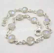 . Invisible RAINBOW MOONSTONE 10 GEMSET plata Pulsera 8 1/8 “Pulgadas