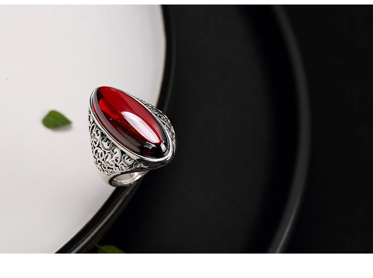 Настоящее 925 пробы серебряные винтажные кольца для женщин натуральный белый халцедон Камень круглой формы полые цветок резные Панк ювелирные изделия