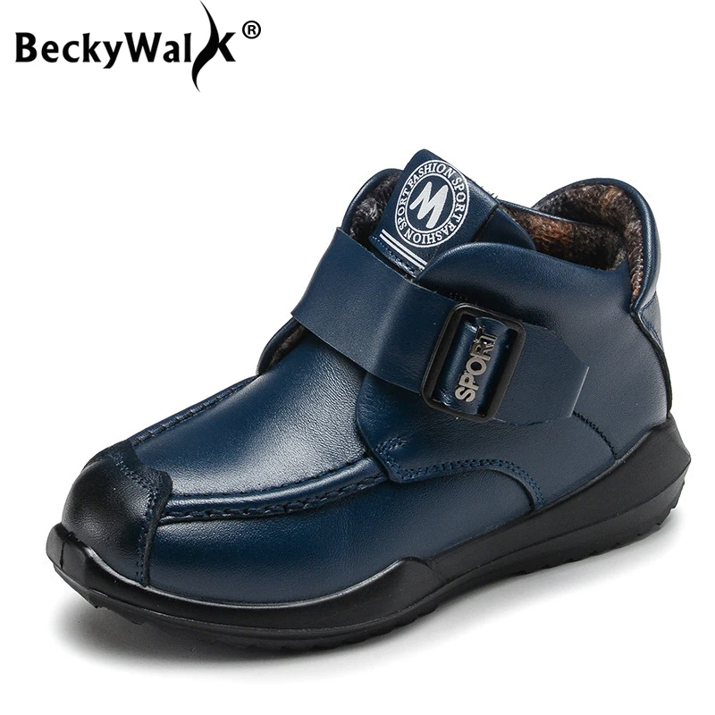 

BeckyWalk New Winter Kids Snow Boots Genuine Leather Children Shoes Waterproof Martin Boots Boys Botas Fashion Sneakers CSH682