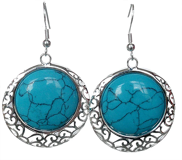 

VINTAGE 925 SILVER TURQUOISE MARCASITE DANGLE HOOK EARRING 2