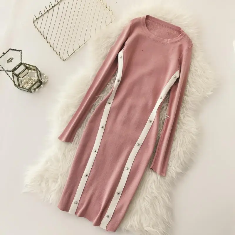 ALPHALMODA OL Graceful Knitting Vestidos Winter 2018 Women New Block Color Rivet Striped Dress Slim Pullovers Knit Vestido ALPHALMODA OL Graceful Knitting Vestidos Winter 2018 Women New Block Color Rivet Striped Dress Slim Pullovers Knit Vestido