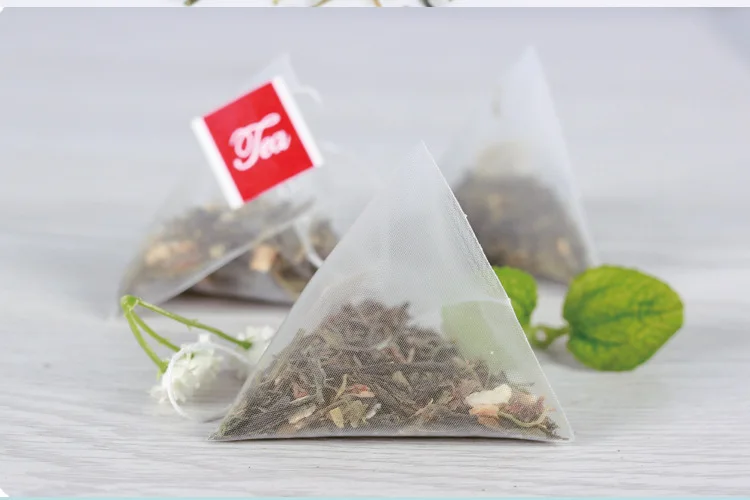 5000 шт. пирамида чай сумки фильтры нейлоновый чайный пакетик одной строки с этикеткой прозрачный пустой 5,5*7 см