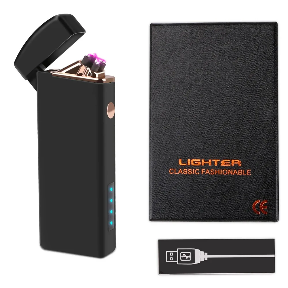 

Metal Frosted Battery Indicator Electronic Lighter Windproof Usb Rechargeable Double Arc Plasma Pulse Cigarettes Smoke Lighters