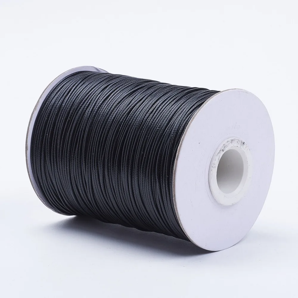 Около 185 ярдов/рулон черные корейские Вощеные полиэфирные шнуры для изготовления ювелирных изделий DIY Браслеты, толщиной около 1,0 мм