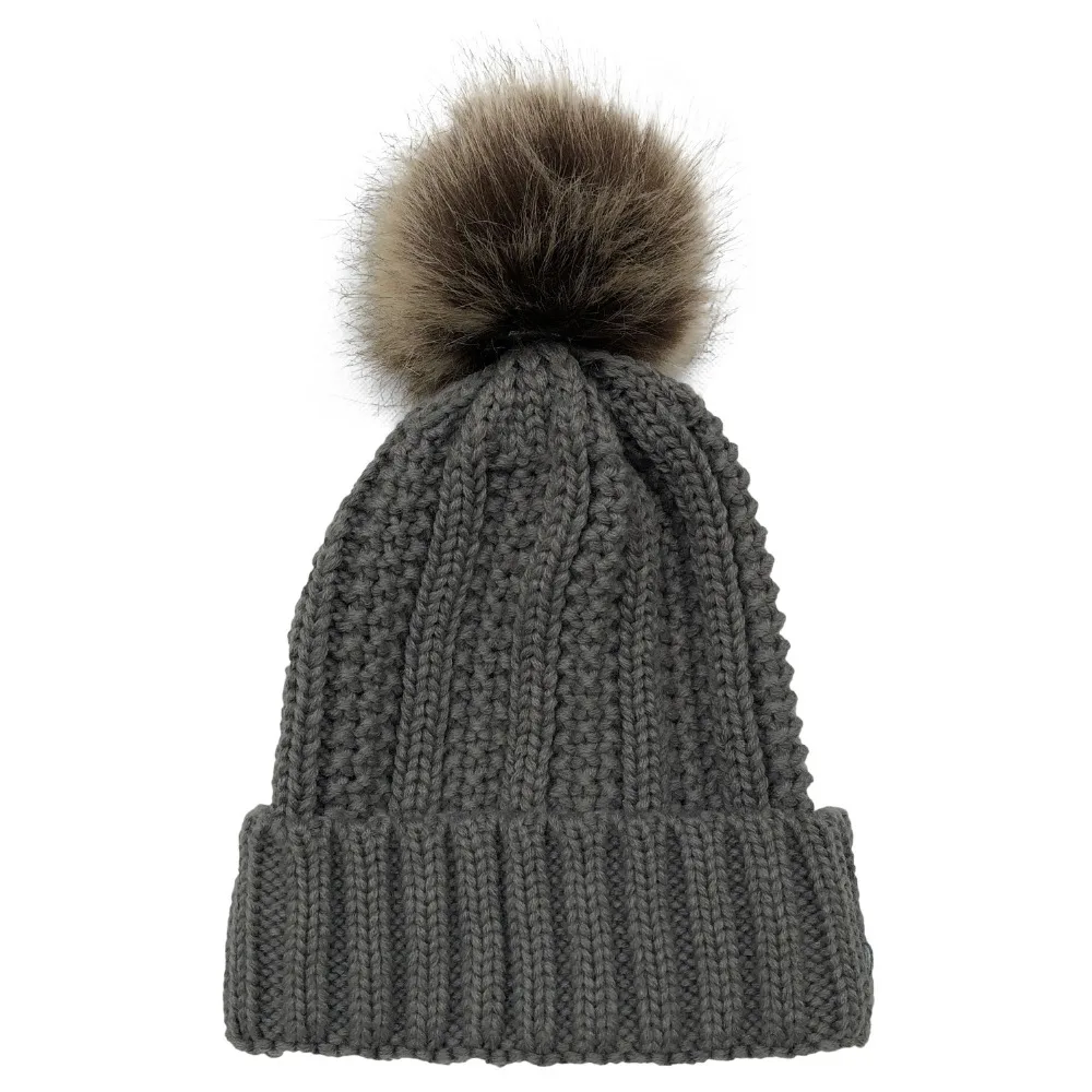 Женские зимние теплые вязаные шапки с милыми помпонами из искусственного меха, шапочки Skully, уличные повседневные Лыжные шапки