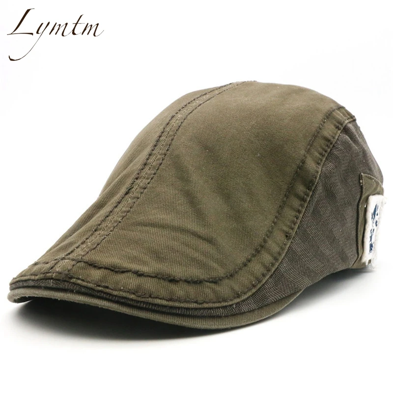 

[Lymtm] British Retro Cotton Beret Men Army Green Visor Flat Male Caps Adjustable Bone Hat Boina Gorras