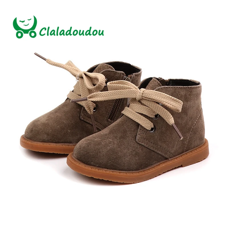 

Claladoudou 13.5-15.5CM Brand Kid Fashion Black Boots Beige Children Girl Baby Flat Toddler Genuine Leather Pure Princess Boots