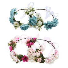 2 unids Bohemia Hecho A Mano de Flores Madre del Padre-niño Niños Corona de La Flor Diadema Garland Hairband Accesorio de Vestir para La Boda