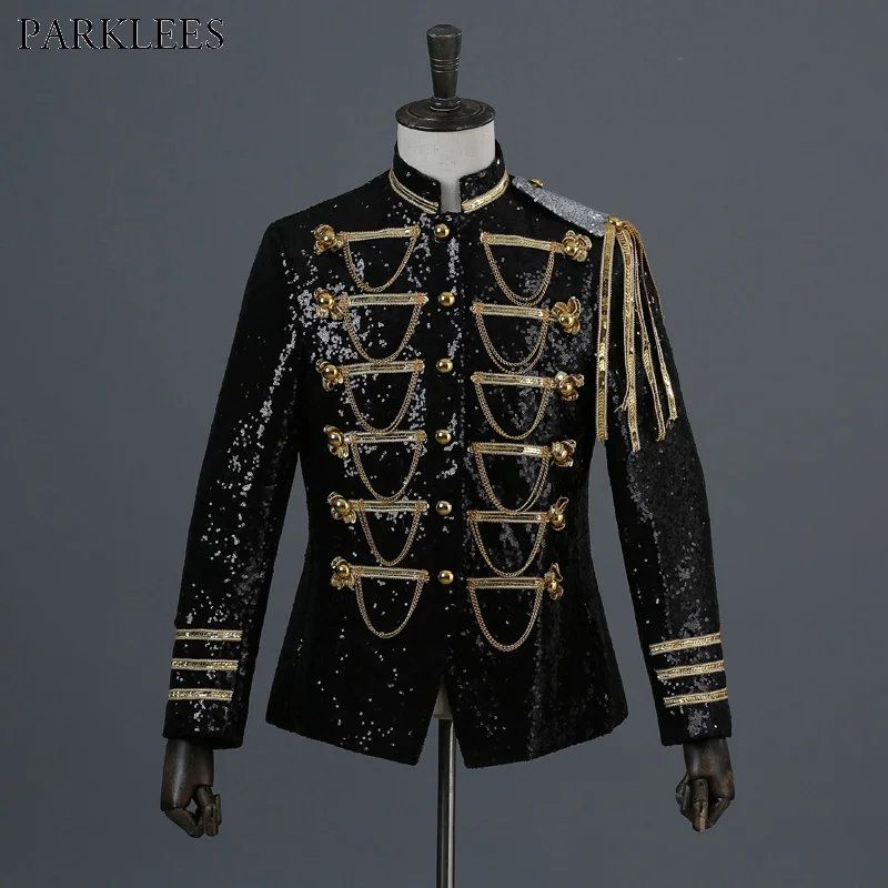 

Shiny Sequin Blazer Men Cool Glitter Military Dress Tuxedo Men Blazer Suit Jacket Nightclub Stage Show Cosplay Blazer Masculino
