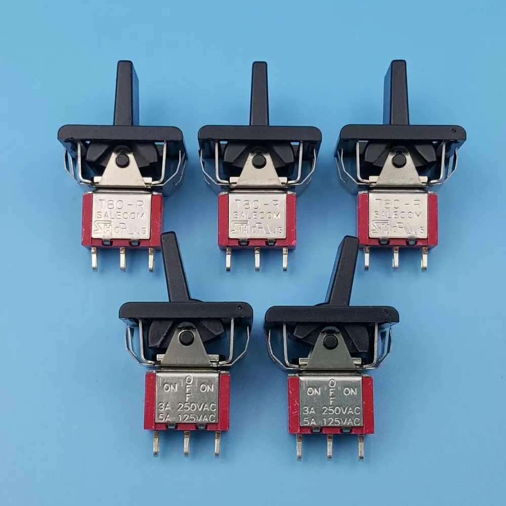 

5Pcs SH T80-R ON-OFF-ON 3Pin Maintained 3 Position SPDT Mini Paddle Toggle Switch