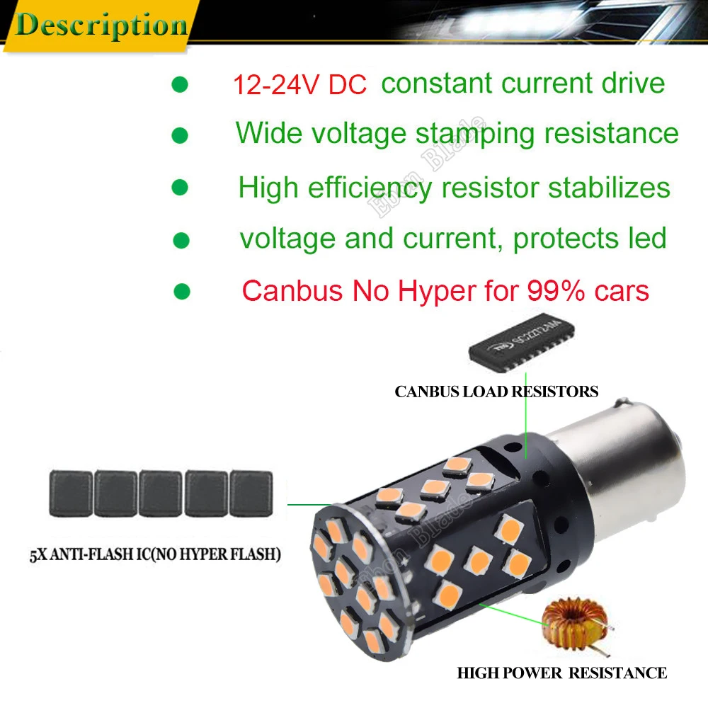 2 шт S25 1156 BA15S P21W 7506 Canbus без ошибок Hyper Flash авто светодиодный светильник s лампы 3030 SMD автомобильный светильник сигнала поворота янтарный, оранжевый