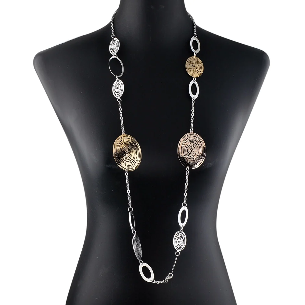 Длинное массивное ожерелье s для женщин, Ретро стиль, овальное, полое, золотое, серебряное, длинное ожерелье, аксессуары, ювелирное изделие SNE150002