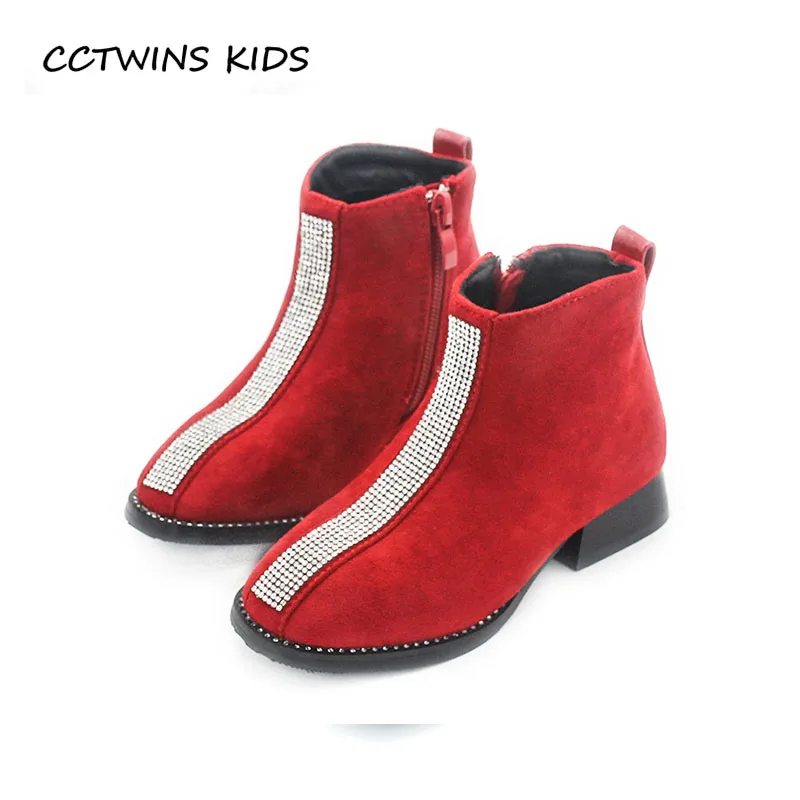 

CCTWINS KIDS 2018 Autumn Children Rhinestone Boot Baby Girl Leather Suede Boot Toddler Fashion Princess Heel Shoe Black CF1558